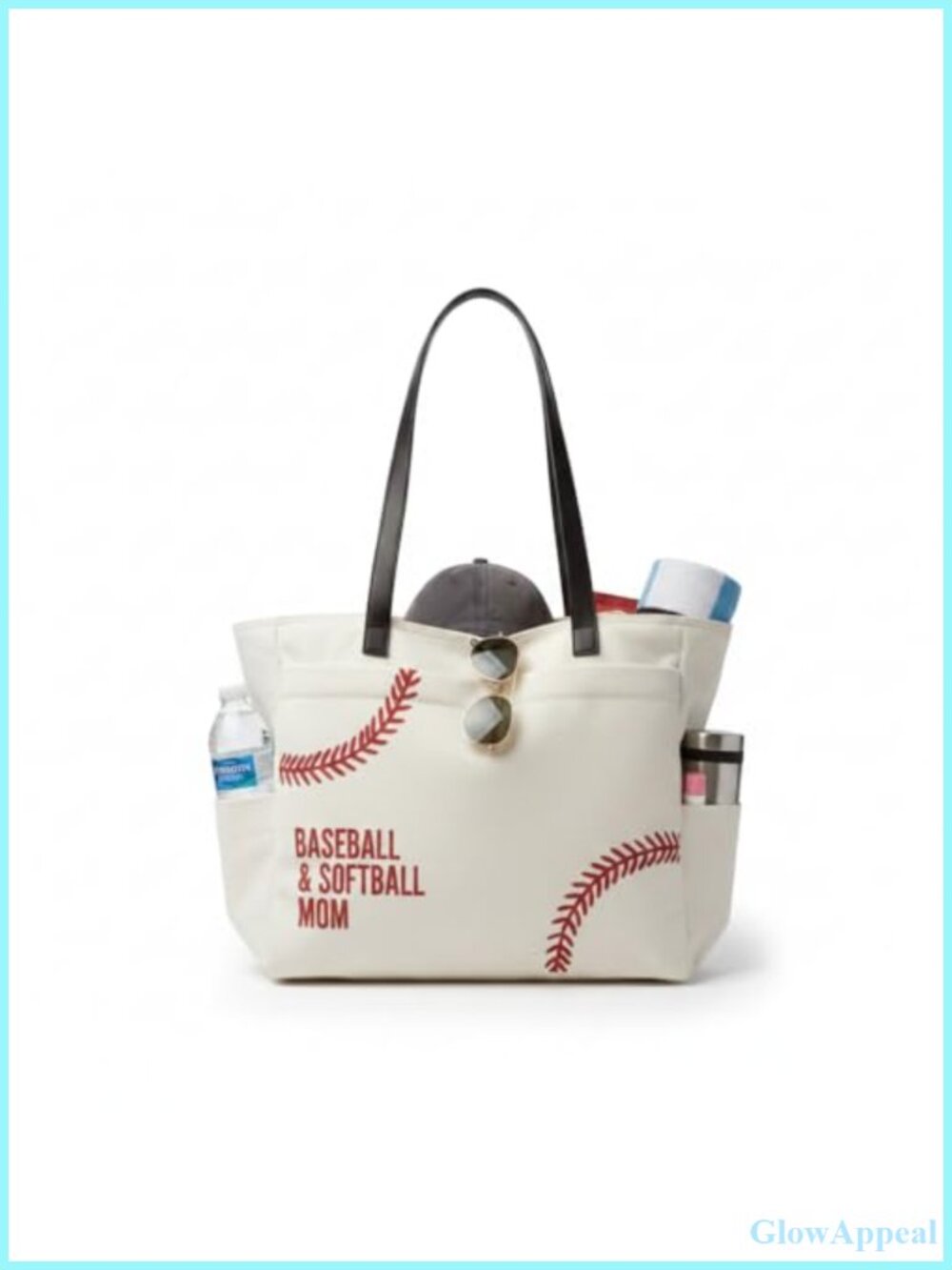 Embroidered Canvas Tote Bag Baseball Softball Mom X-Large with Pockets Zipper